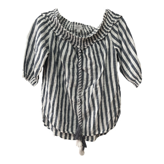 Mud Pie Women’s Striped Peasant Top with Tassel Tie – Size Small