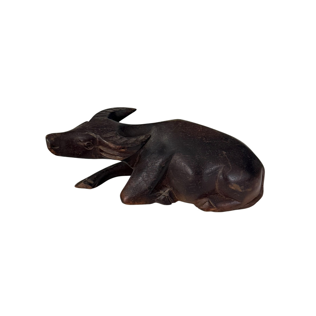 Vintage Hand Carved Wood Water Buffalo Figurine Reclining Asian Folk Art 6"