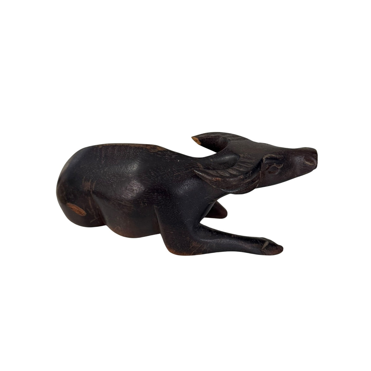 Vintage Hand Carved Wood Water Buffalo Figurine Reclining Asian Folk Art 6"