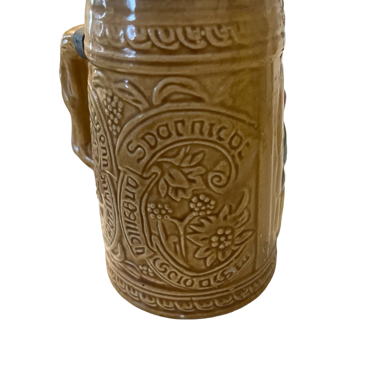 Vintage German Beer Stein Lidded Ceramic Stein Embossed Relief Drinker Scene Pewter Lid