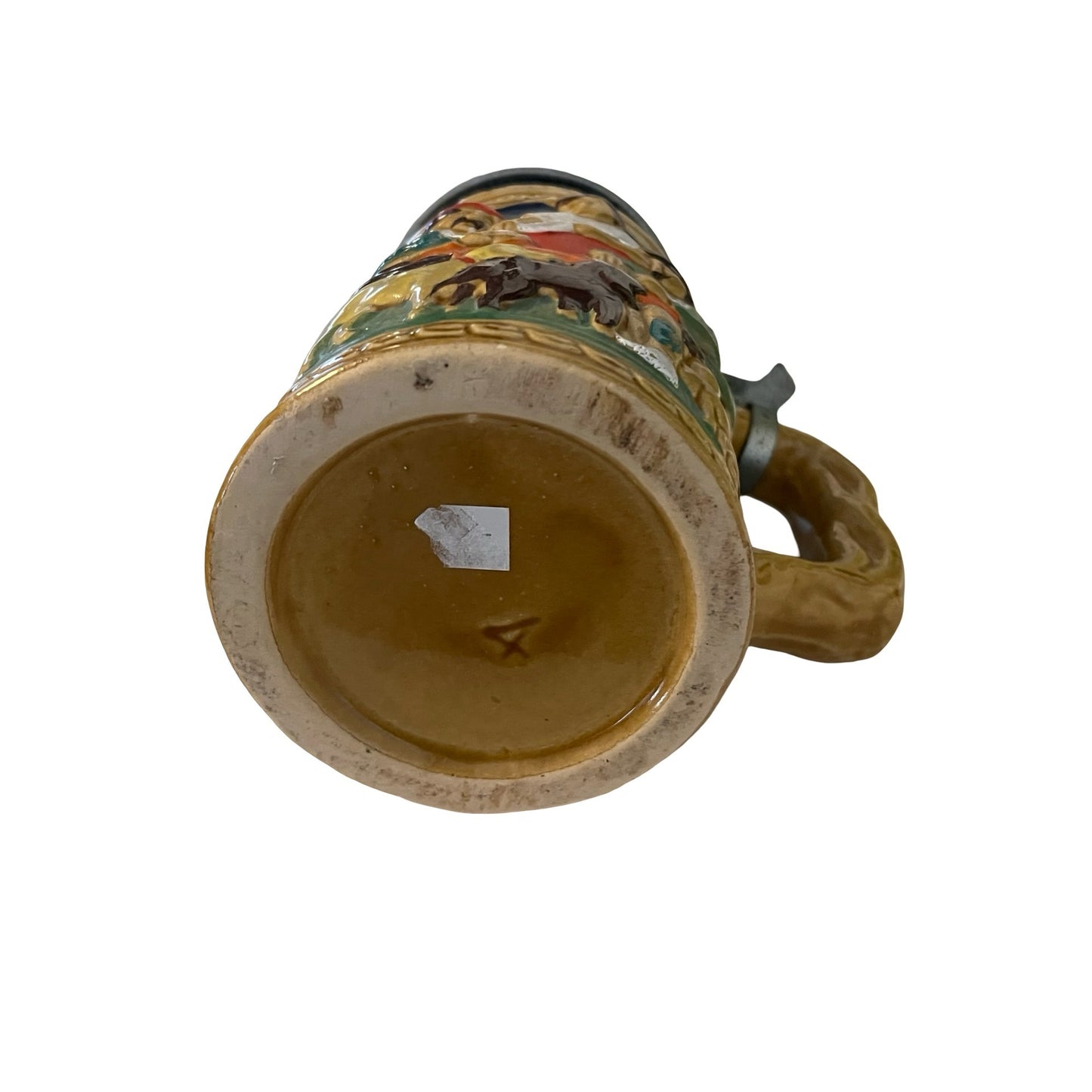Vintage German Beer Stein Lidded Ceramic Stein Embossed Relief Drinker Scene Pewter Lid