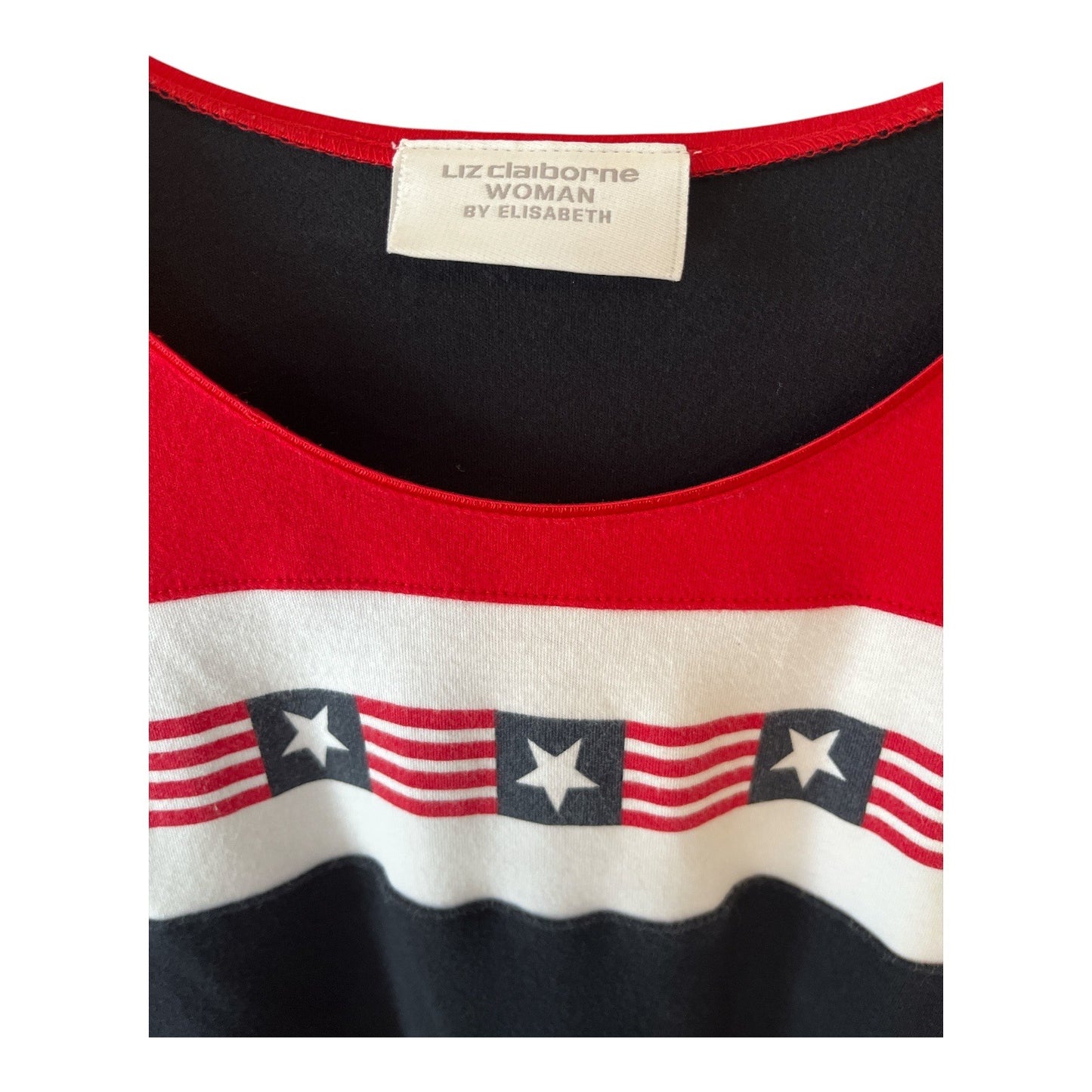 Vtg Liz Claiborne Woman by Elisabeth Patriotic Flag Stars Stripes Top – 2X