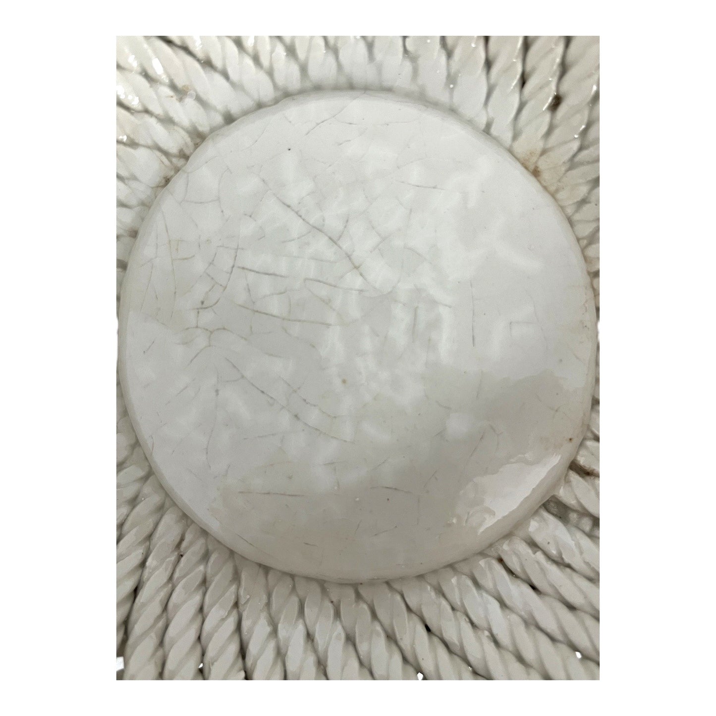 Vintage Porcelain Rope Basket with Pink Roses – White Lattice Handle Floral Centerpiece – 11”