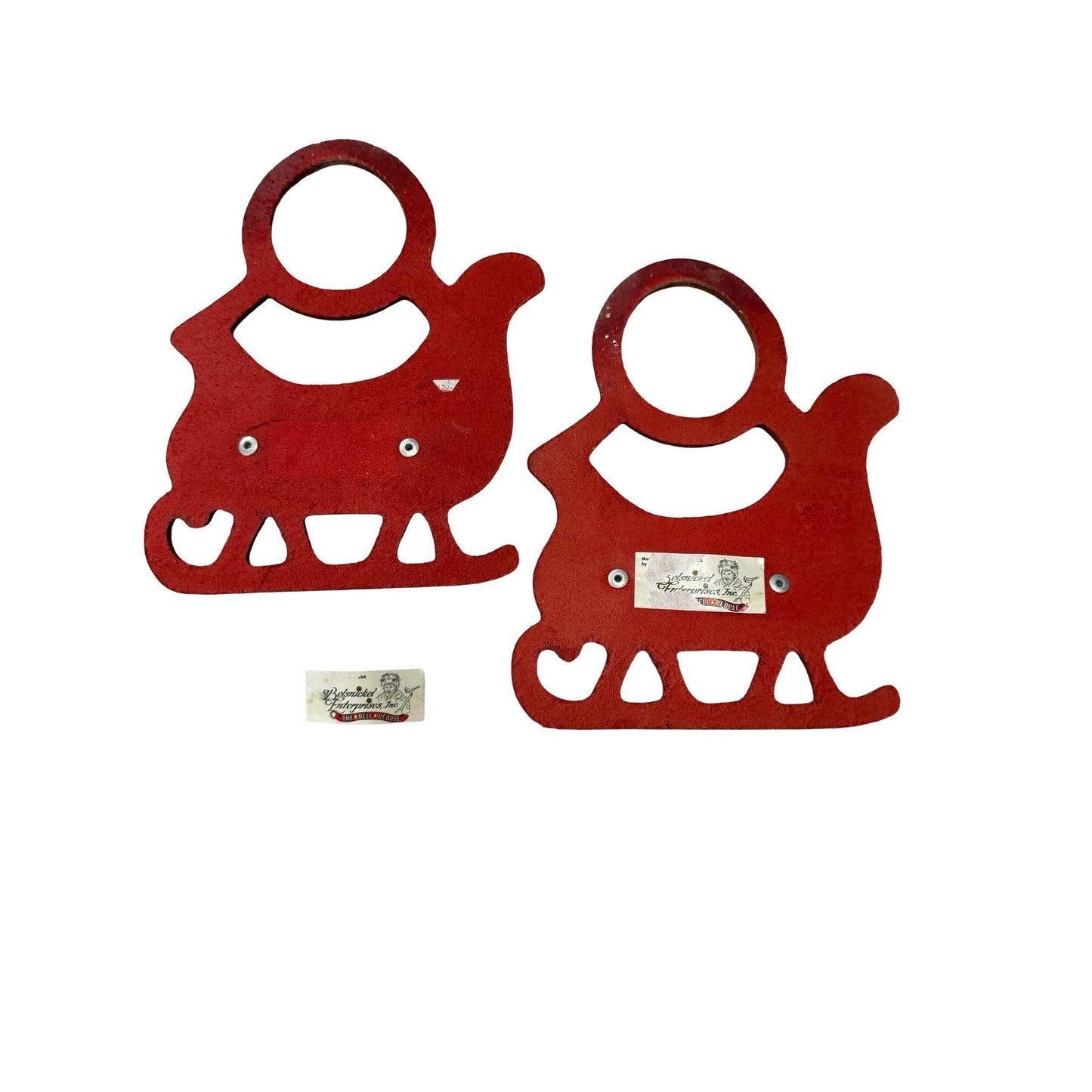 Vintage Belsnickel Enterprises Leather Christmas Sleigh Bell Door Hangers Set of 2