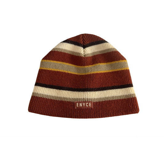 Enyce Brown Striped Knit Beanie Hat Wool Blend Winter Skull Cap Made in Korea
