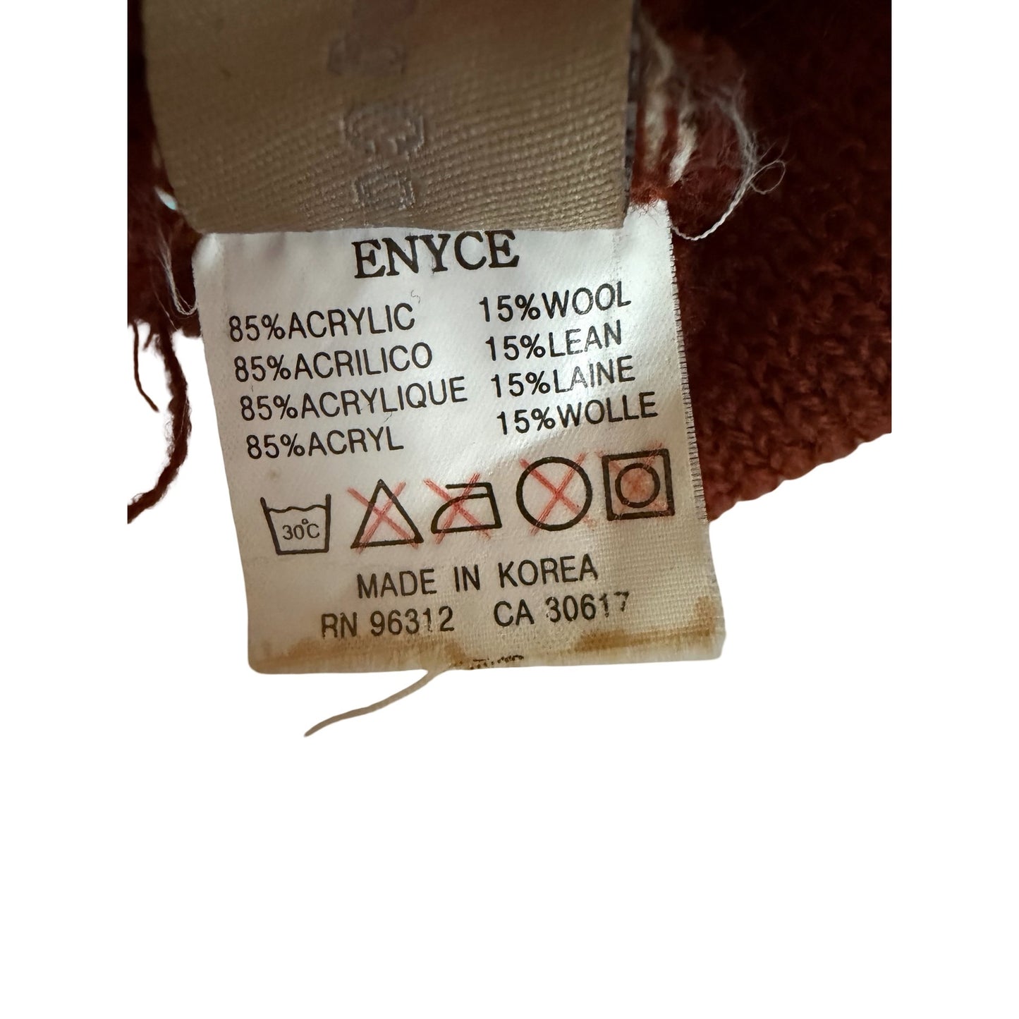 Enyce Brown Striped Knit Beanie Hat Wool Blend Winter Skull Cap Made in Korea
