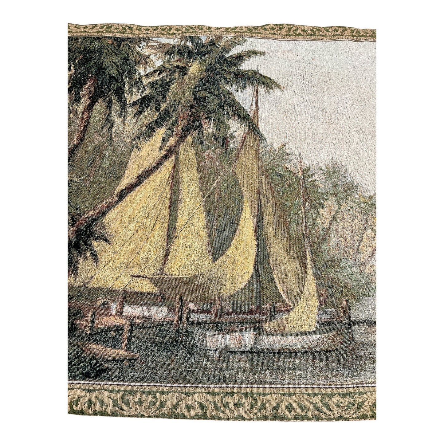 Art Fronckowiak Tropical Sailboat Wall Tapestry 37.5x52 Rod Pocket Tassels USA