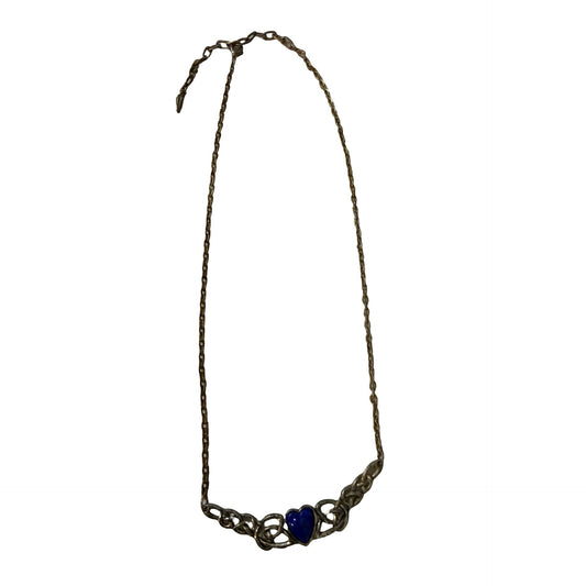 Vintage MIRACLE Celtic Knot Blue Heart Necklace Scottish Revival 18"