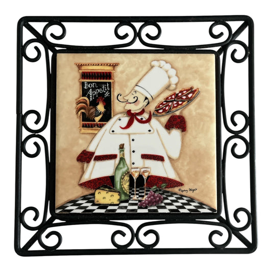 New View Sydney Wright Decorative Ceramic Art Tile in Wrought Iron Frame