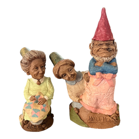 1990s Tom Clark Gnome Figurines – Hem & Her and Bea – Cairn Studios – Set of 2 with Thimbles