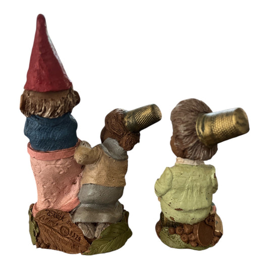 1990s Tom Clark Gnome Figurines – Hem & Her and Bea – Cairn Studios – Set of 2 with Thimbles