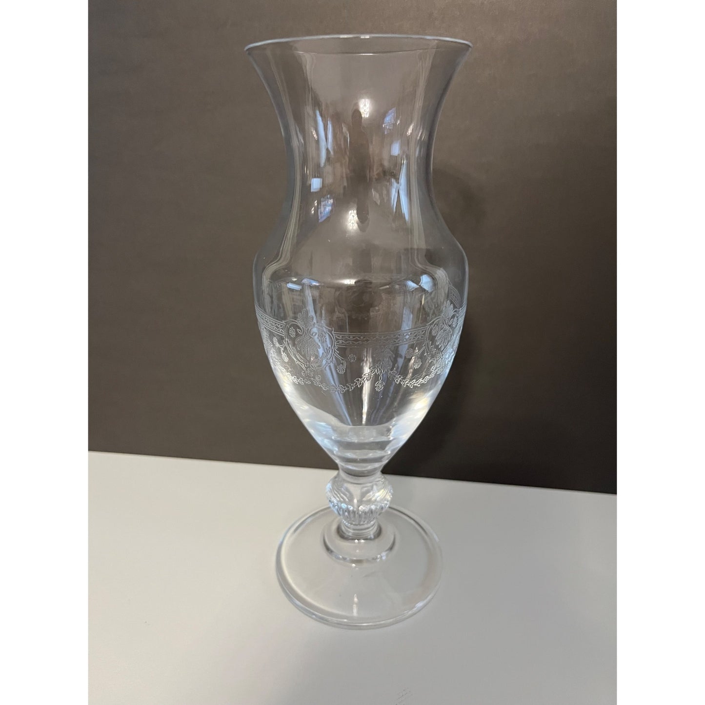 Cristal d’Arques France Etched Crystal Vase – Vintage Pedestal Flower Vase – 9x3