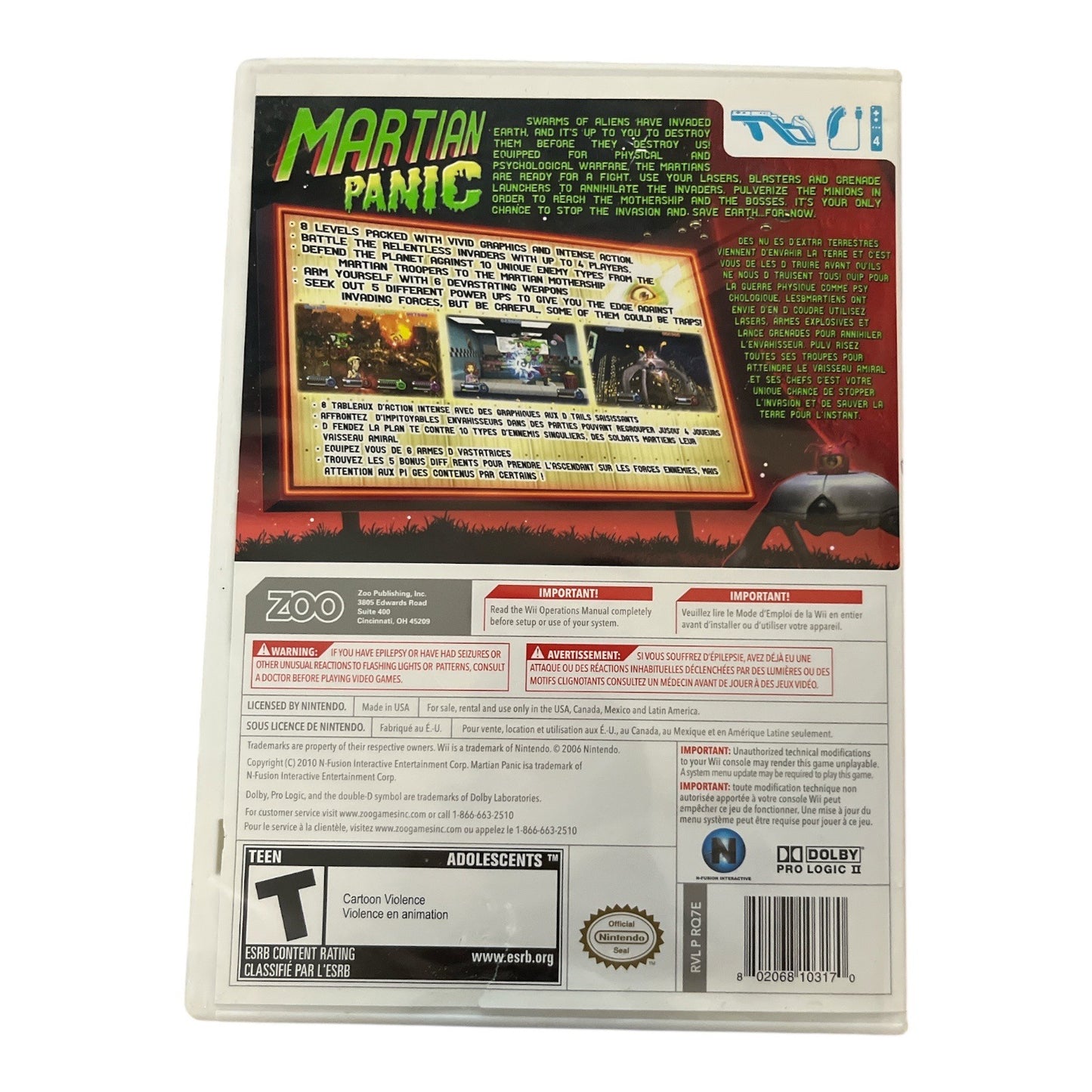 Martian Panic Nintendo Wii Game Complete With Manual CIB Zoo Games 2009 Alien Shooter