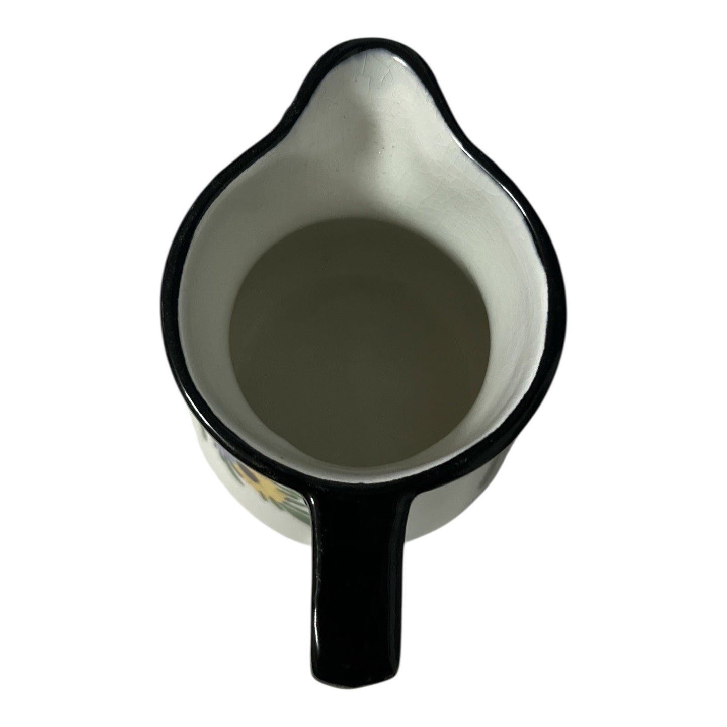 Vintage German Hand-Painted Floral Ceramic Pitcher 5” – Crackle Glaze, Black Rim (1950s–1970s)