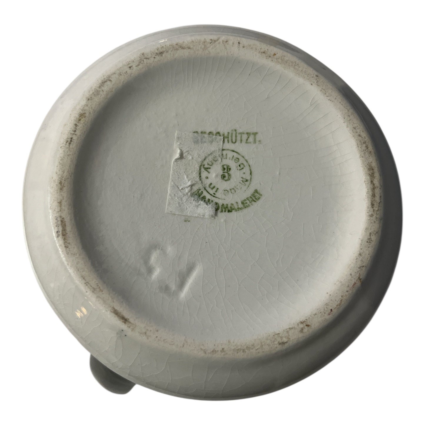 Vintage German Hand-Painted Floral Ceramic Pitcher 5” – Crackle Glaze, Black Rim (1950s–1970s)