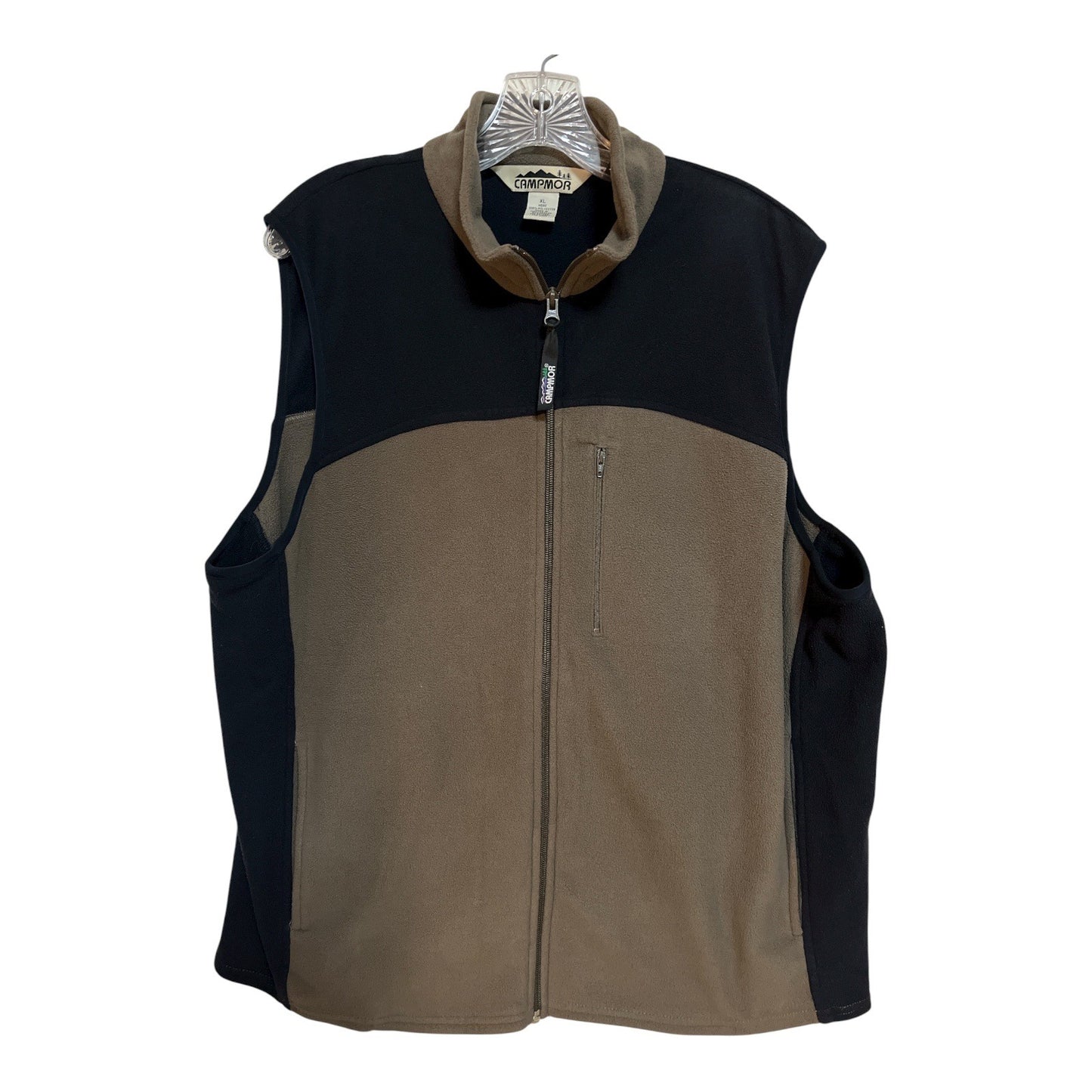Campmor Men’s XL Fleece Vest – Brown & Black Zip Front Outdoor Layer – Vtg 2000s