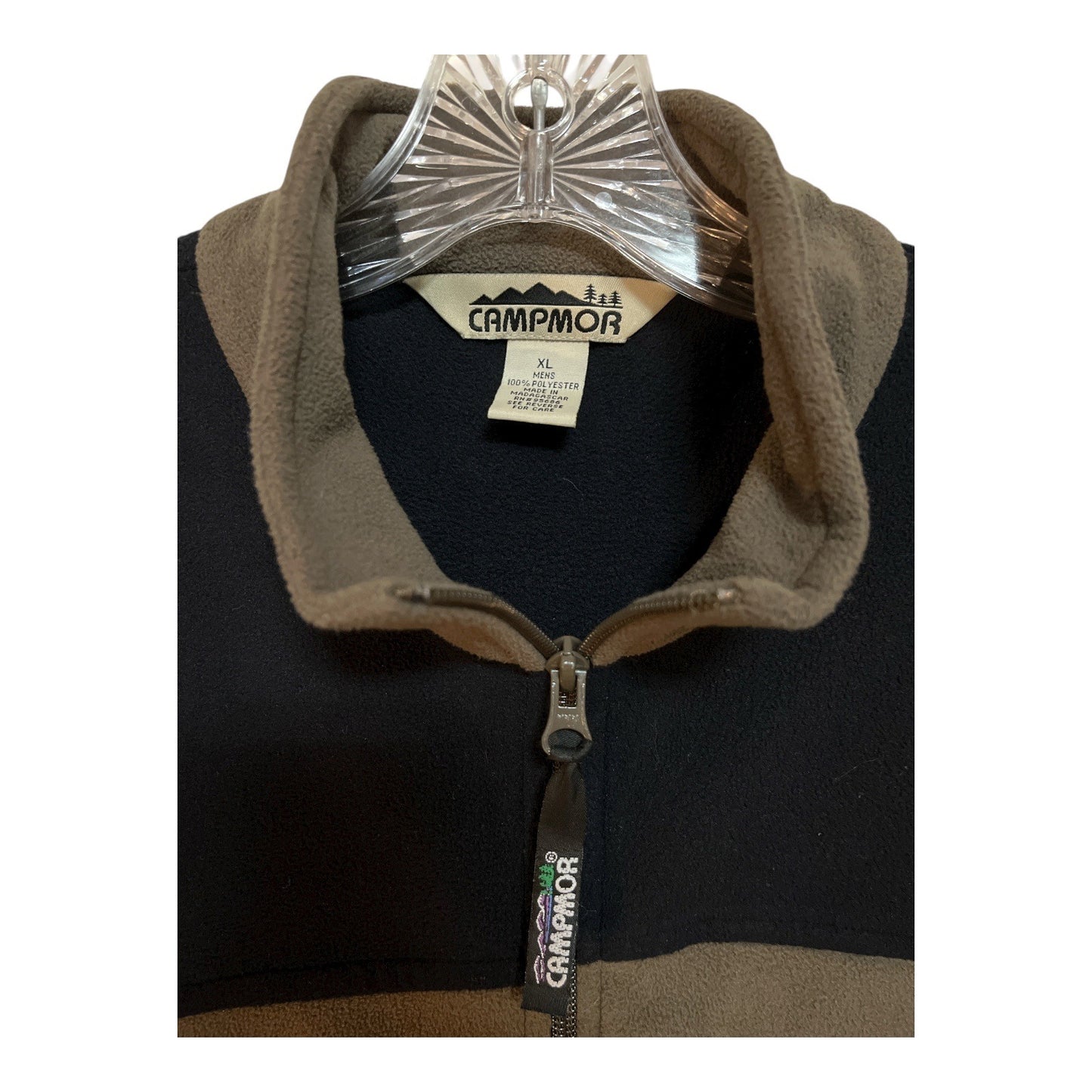 Campmor Men’s XL Fleece Vest – Brown & Black Zip Front Outdoor Layer – Vtg 2000s