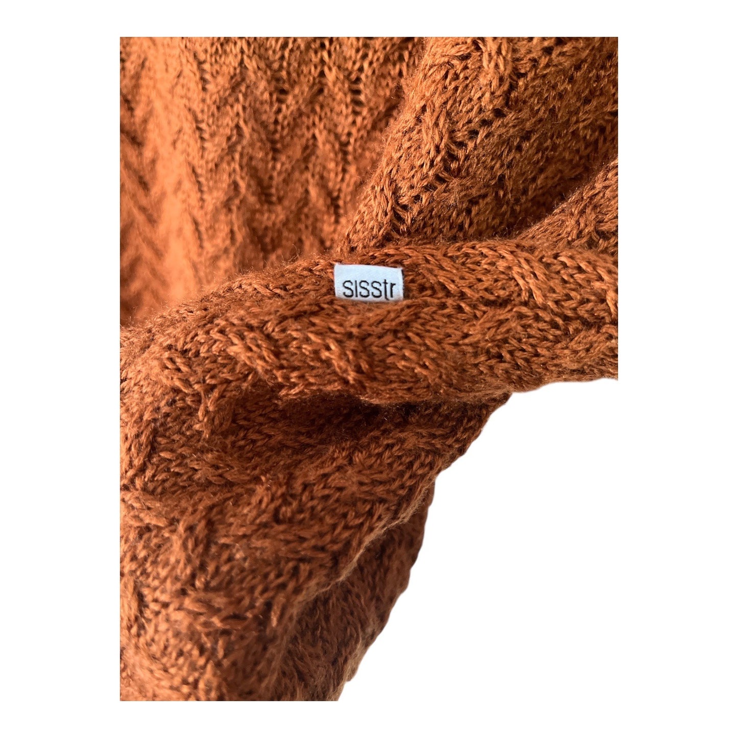 Sisstrevolution Women’s Size L Knit Sweater – Rust Brown with Striped Sleeves