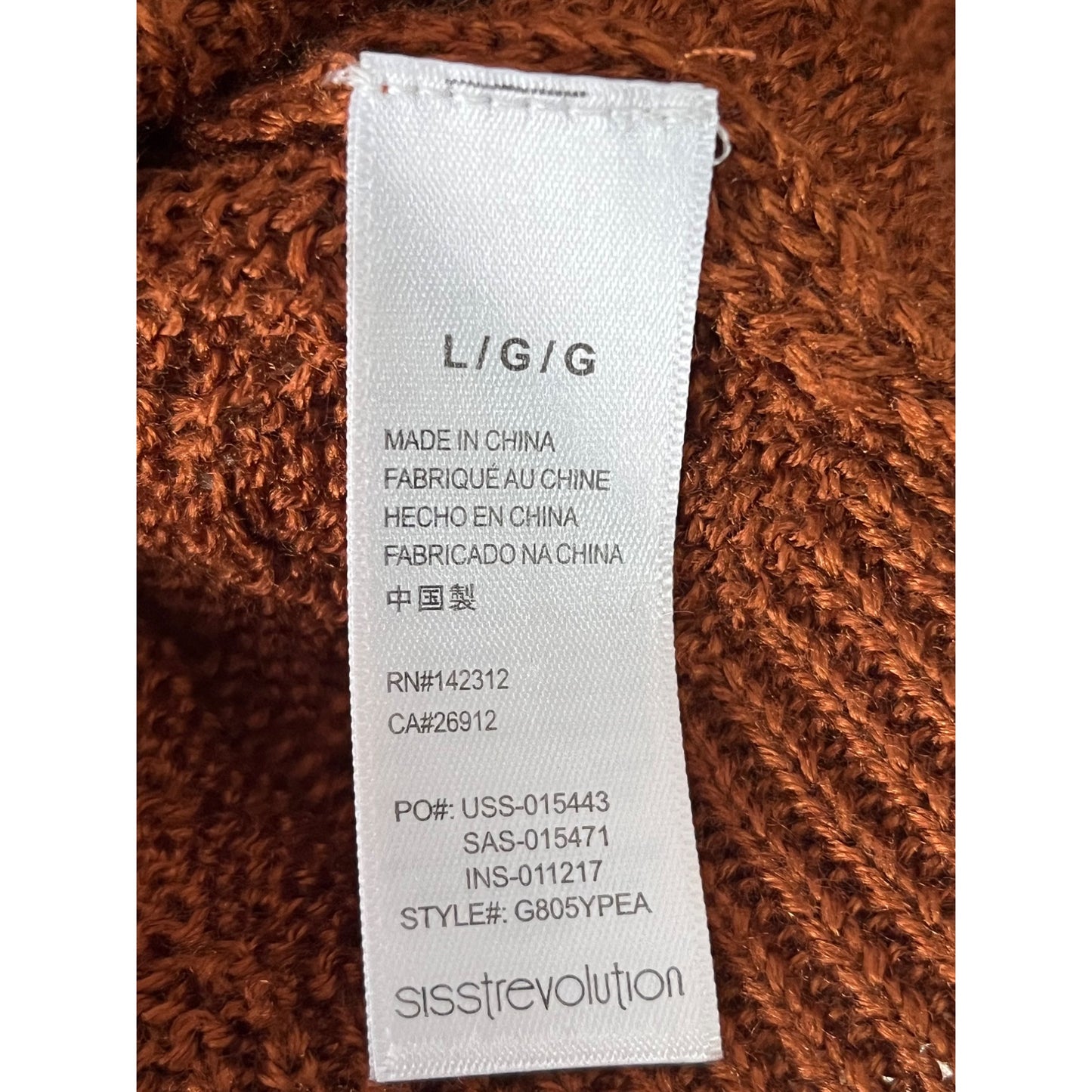 Sisstrevolution Women’s Size L Knit Sweater – Rust Brown with Striped Sleeves