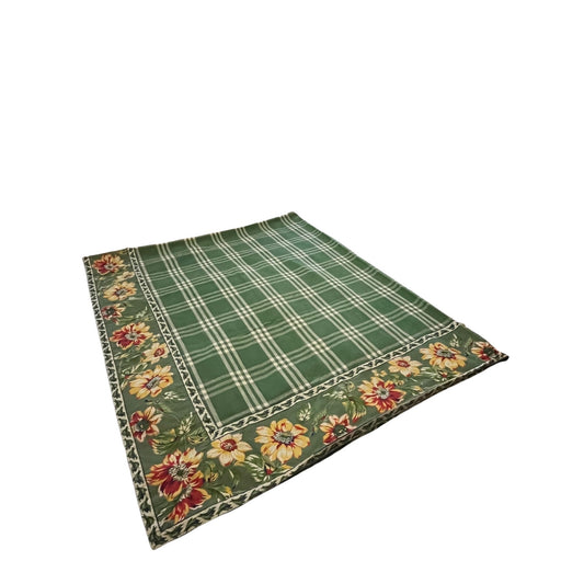 Williams Sonoma Green Plaid Floral Border Tablecloth Provence French Country Cotton 64x80
