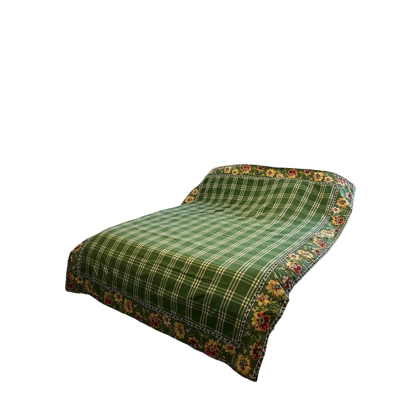 Williams Sonoma Green Plaid Floral Border Tablecloth Provence French Country Cotton 64x80