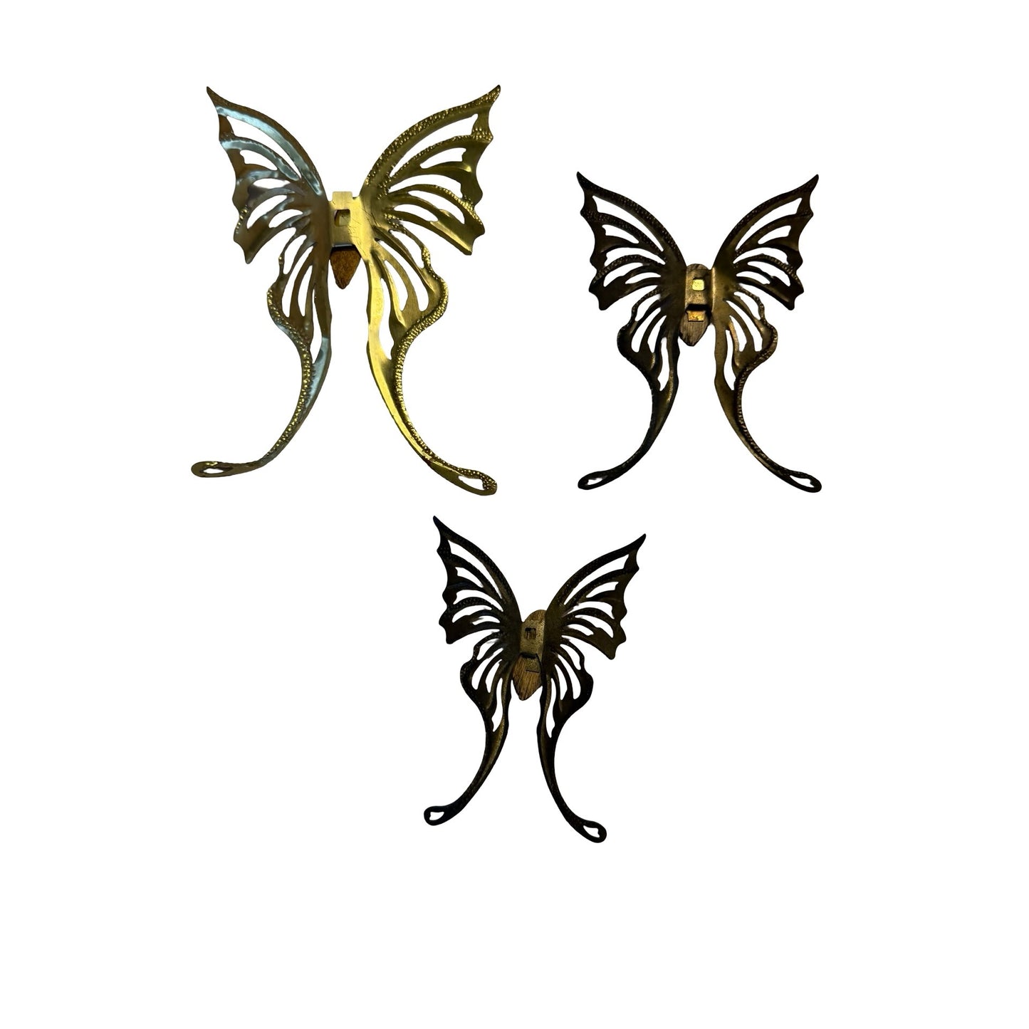 Lot of 3 Brass & Wood Butterfly Wall Hangings Mid Century Modern Style Metal Decor