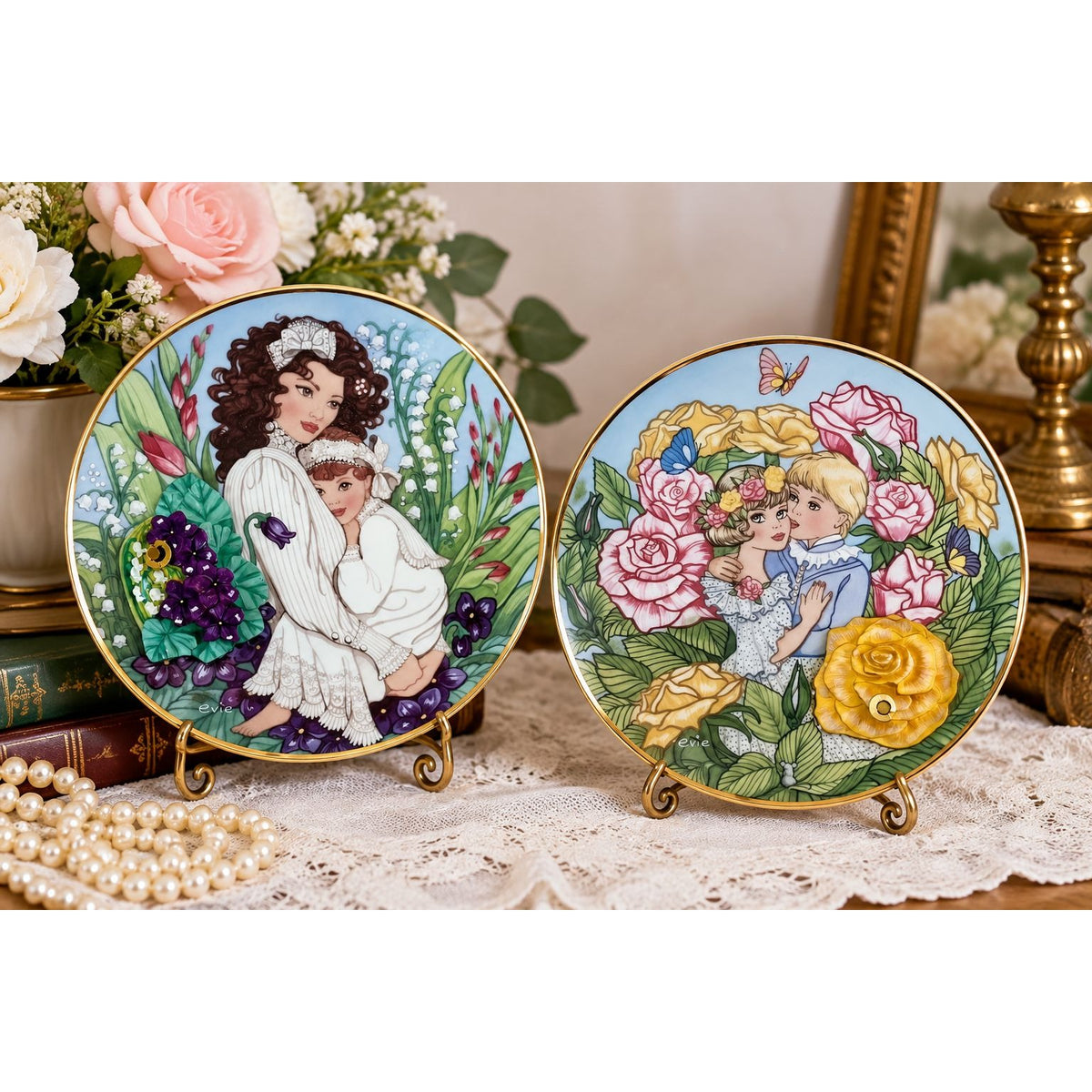 Vintage Franklin Mint Evie Bricusse Musical Collector Plates Set of 2 1992
