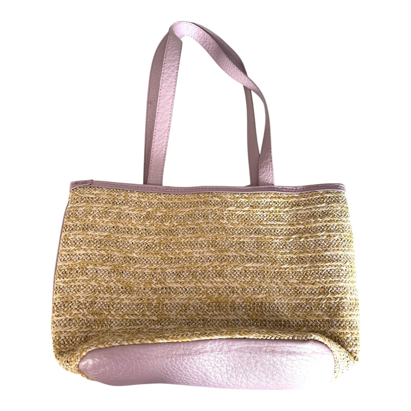 Bueno Straw Tote Bag Purple Faux Leather Flower Accent Mid 2000s Summer Beach Purse