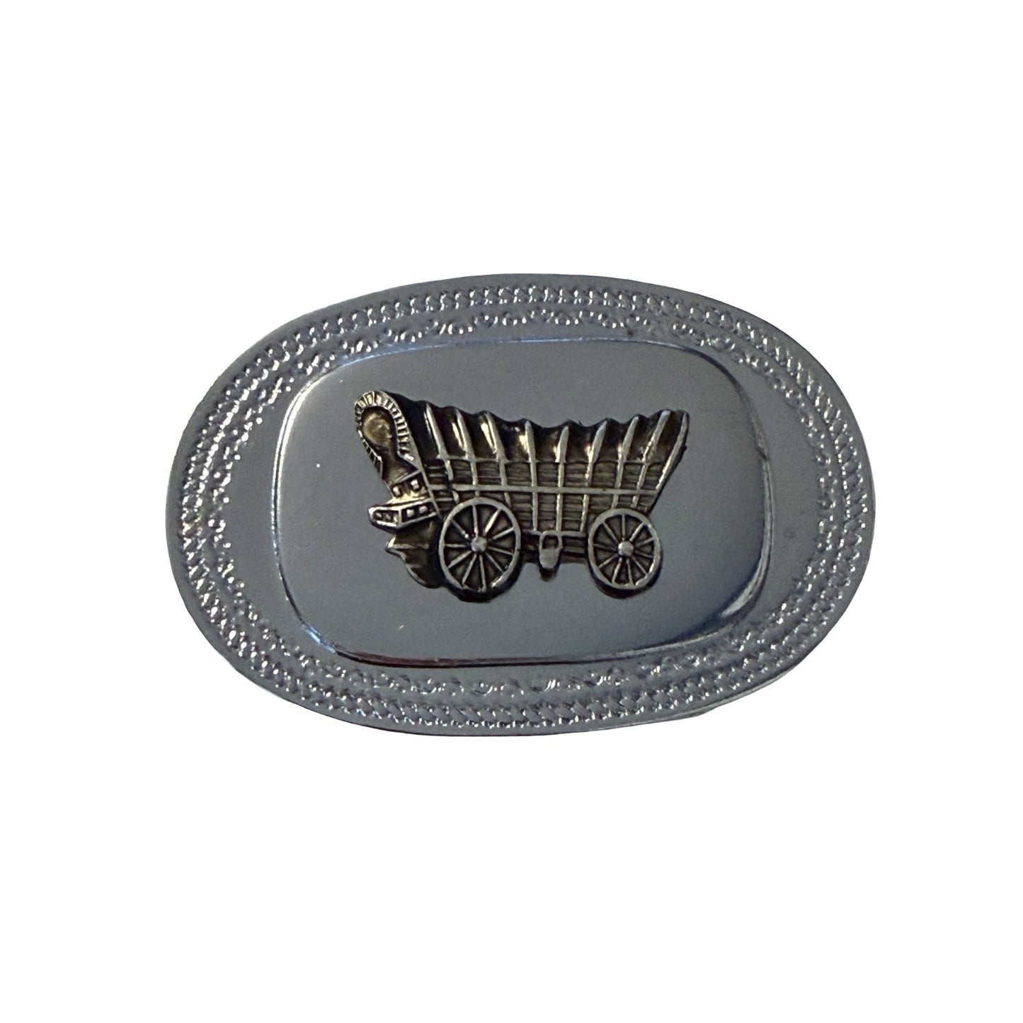 Vintage Covered Wagon Belt Buckle Silver Tone Western Pioneer Hong Kong
