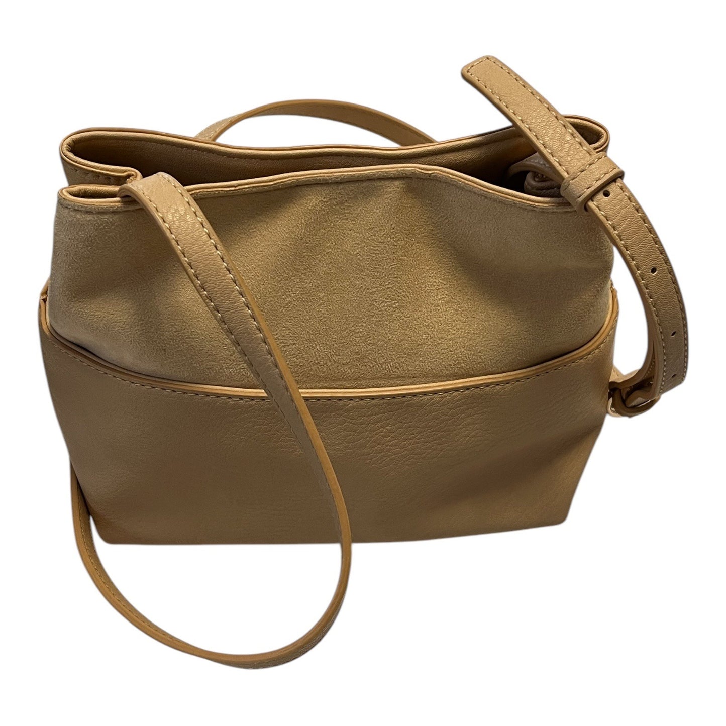 Lauren Conrad Crossbody Bag Light Tan Faux Leather Suede Gold Hardware 9.5x7.5x5"