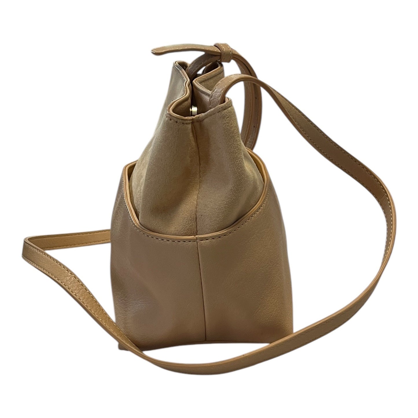 Lauren Conrad Crossbody Bag Light Tan Faux Leather Suede Gold Hardware 9.5x7.5x5"