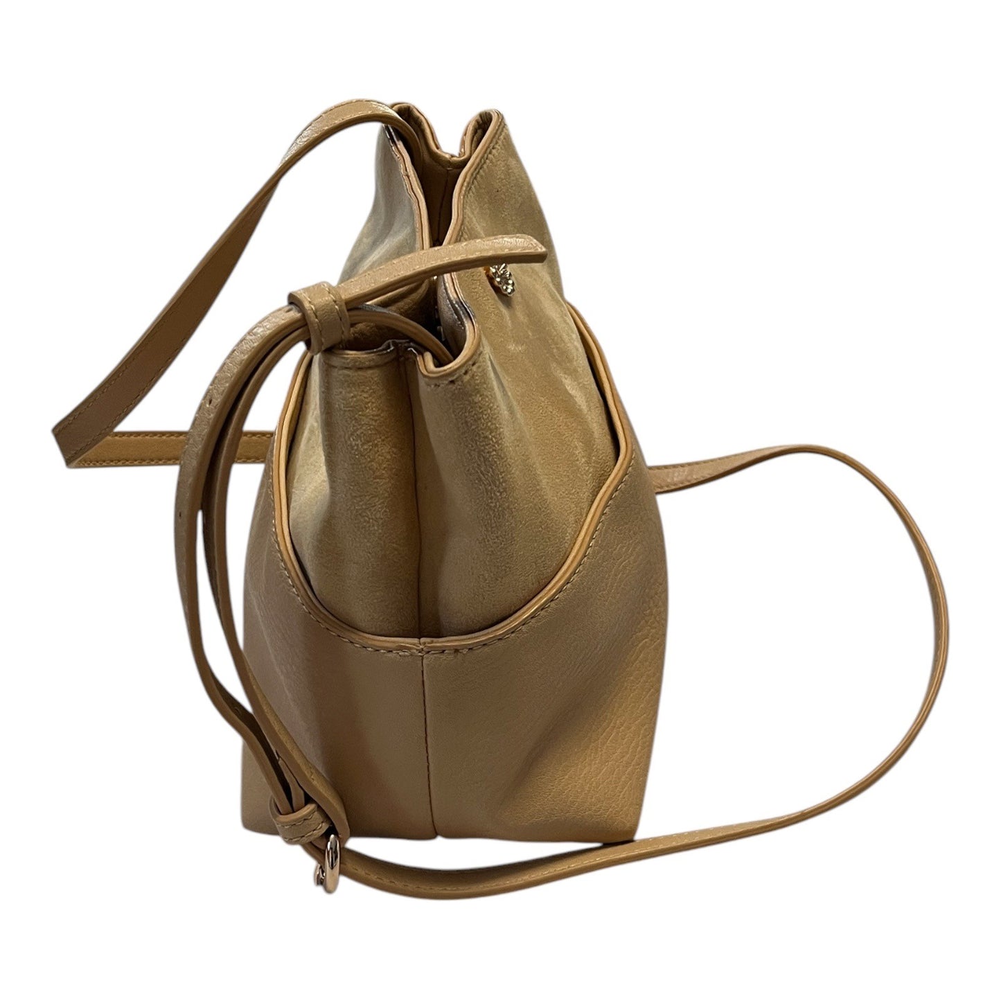 Lauren Conrad Crossbody Bag Light Tan Faux Leather Suede Gold Hardware 9.5x7.5x5"