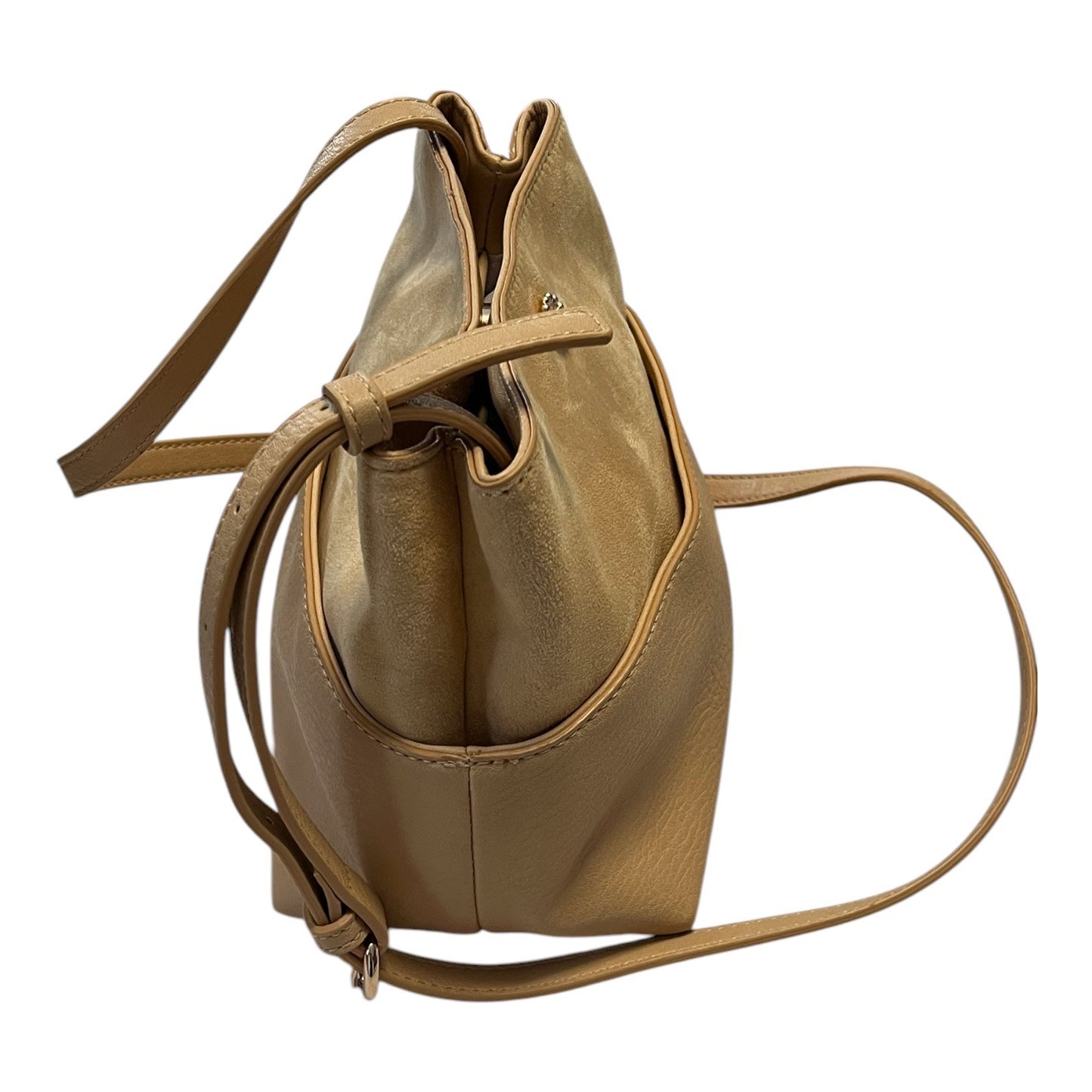 Lauren Conrad Crossbody Bag Light Tan Faux Leather Suede Gold Hardware 9.5x7.5x5"