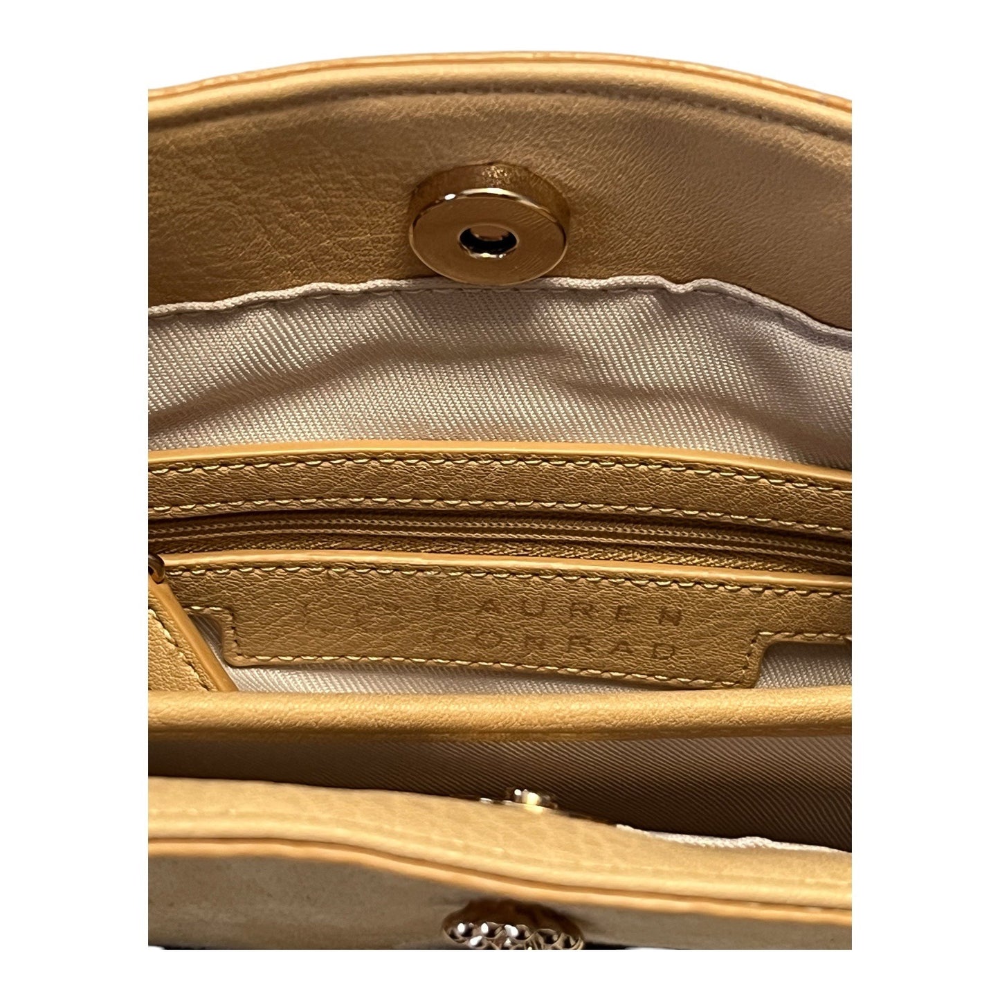Lauren Conrad Crossbody Bag Light Tan Faux Leather Suede Gold Hardware 9.5x7.5x5"