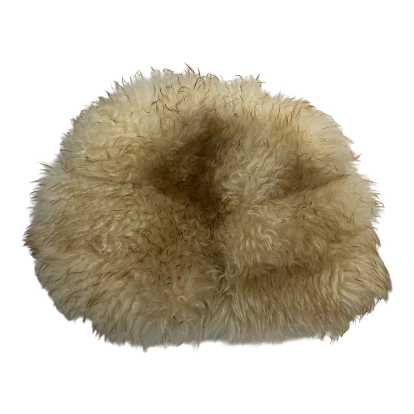 Vintage Shearling Hat | Real Lamb Fur | Round Cossack Style | Zipper Back | Ivory | 22" Circ