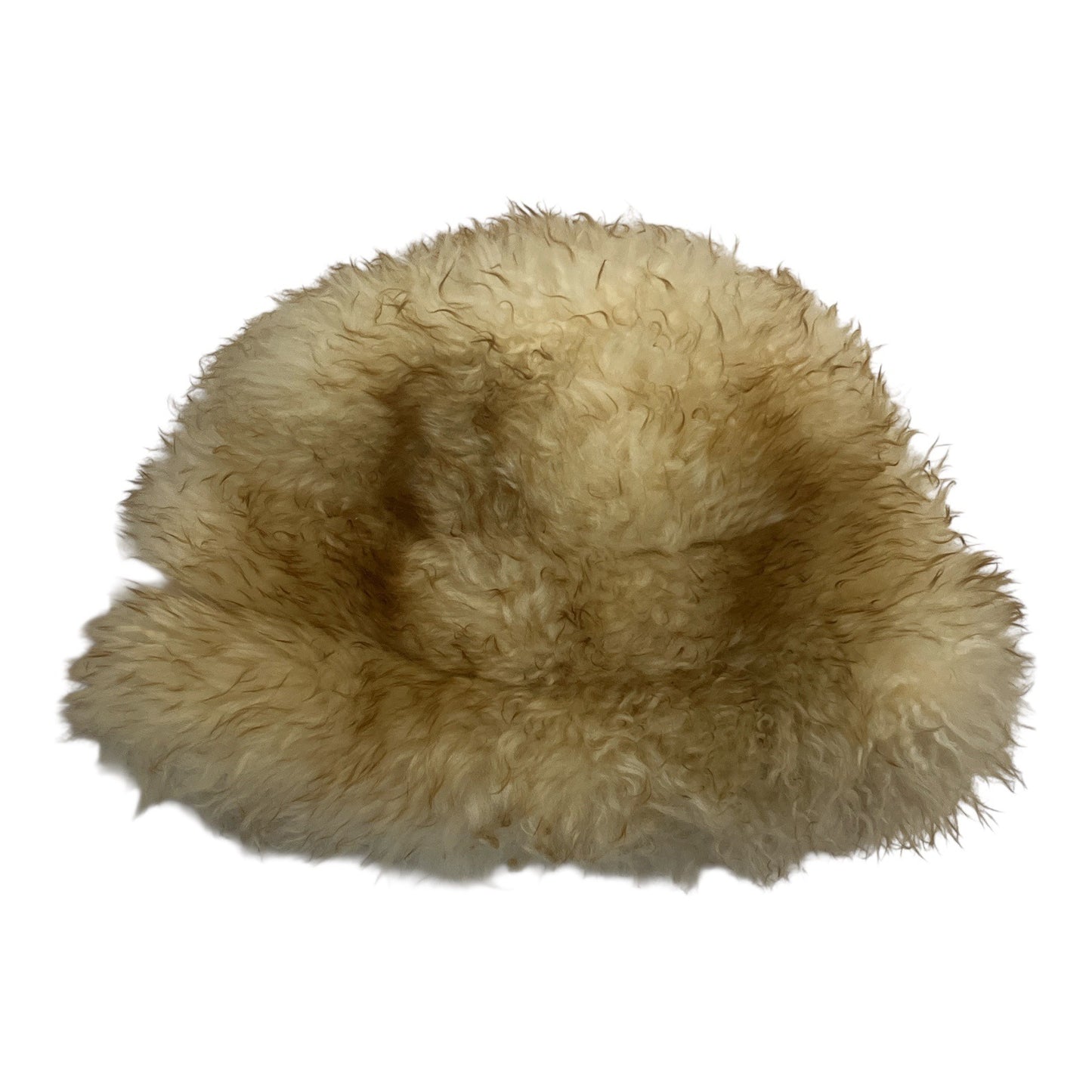Vintage Shearling Hat | Real Lamb Fur | Round Cossack Style | Zipper Back | Ivory | 22" Circ