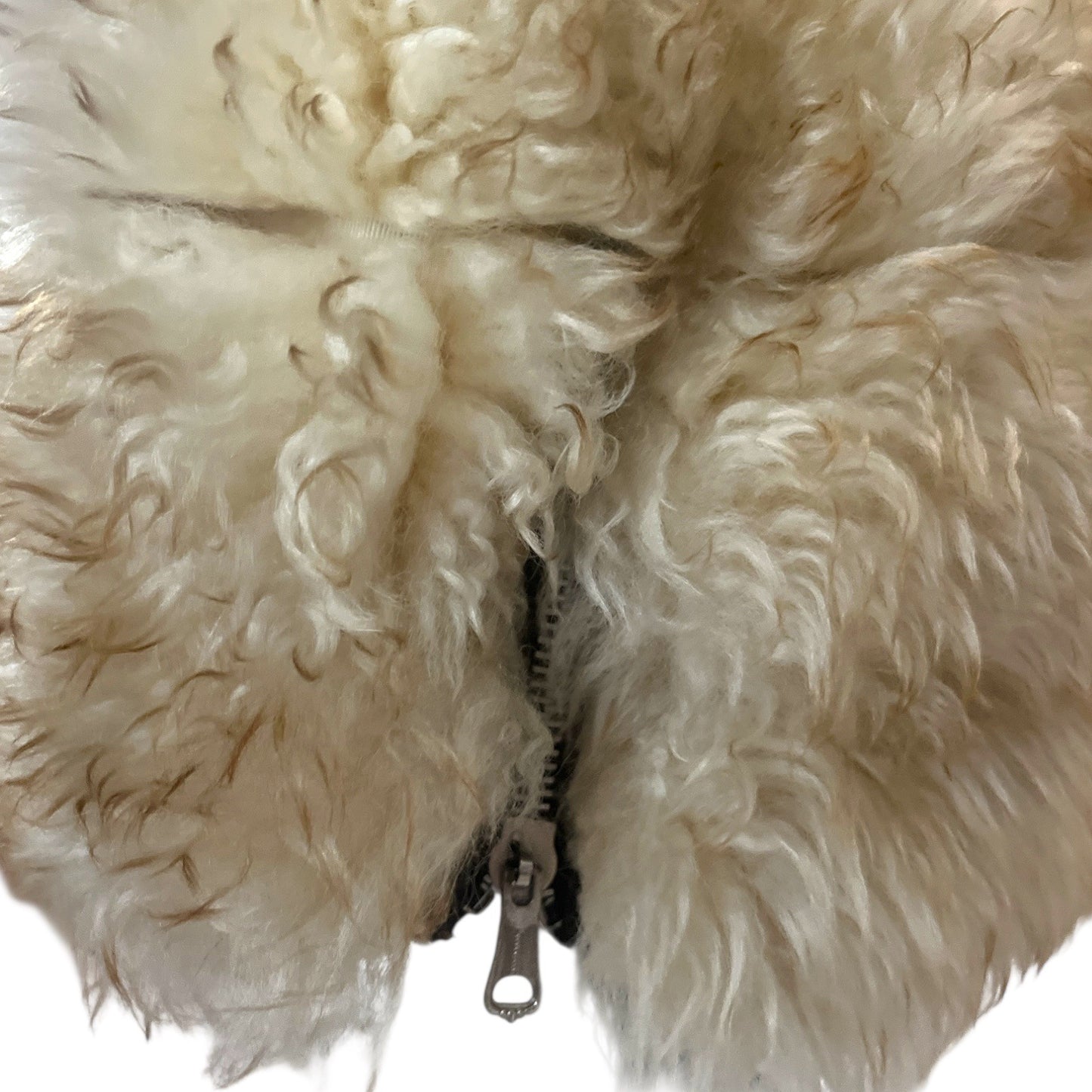 Vintage Shearling Hat | Real Lamb Fur | Round Cossack Style | Zipper Back | Ivory | 22" Circ