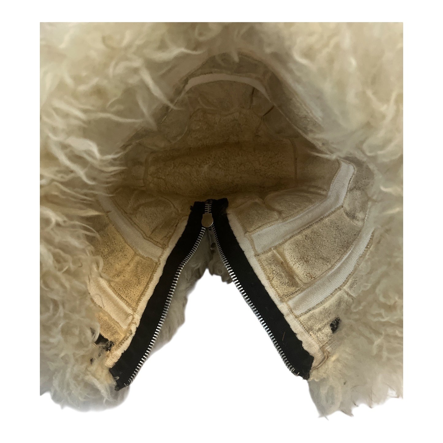 Vintage Shearling Hat | Real Lamb Fur | Round Cossack Style | Zipper Back | Ivory | 22" Circ