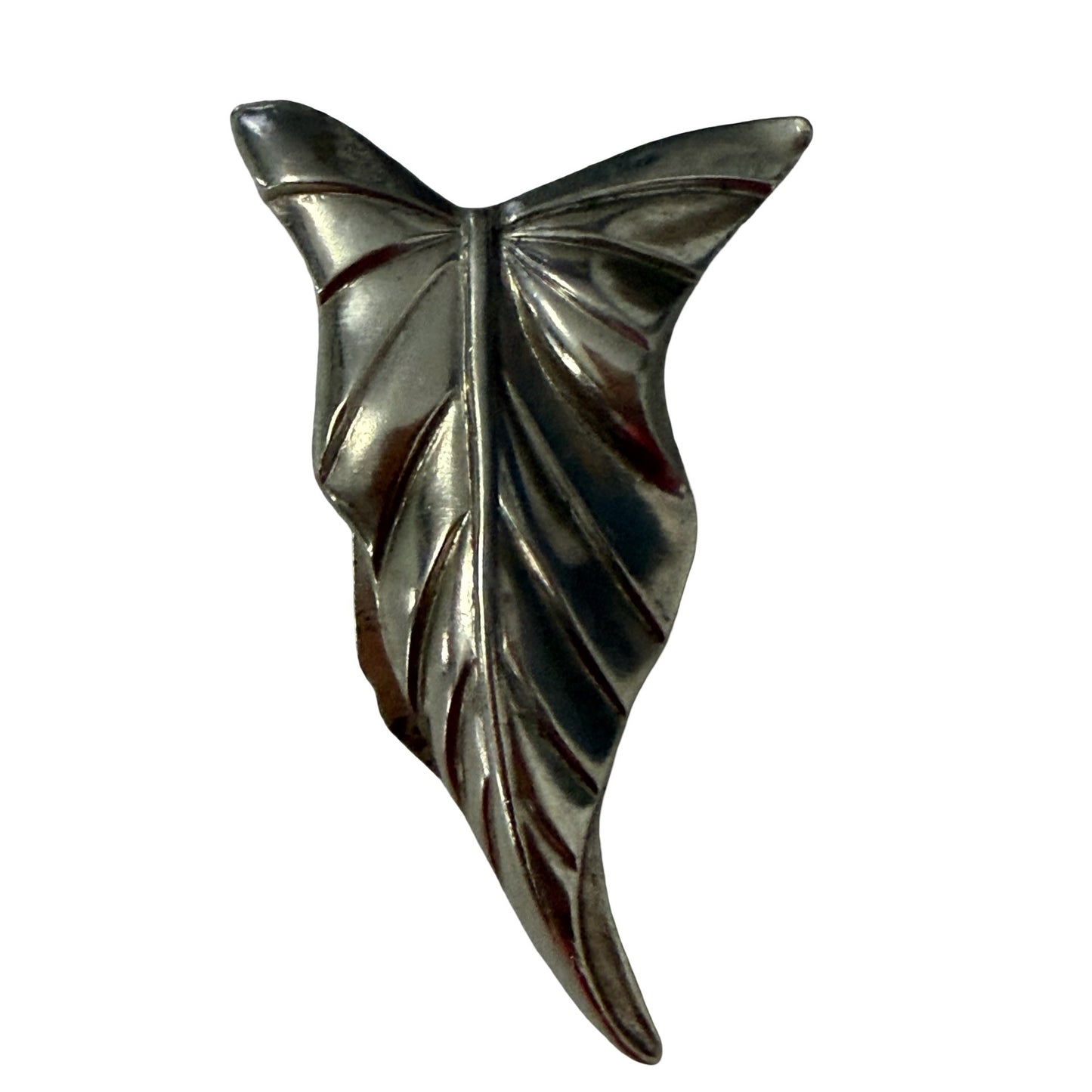 Vintage Art Deco Style Leaf Dress Clip Silver Tone Fur Clip Scarf Sweater Accessory