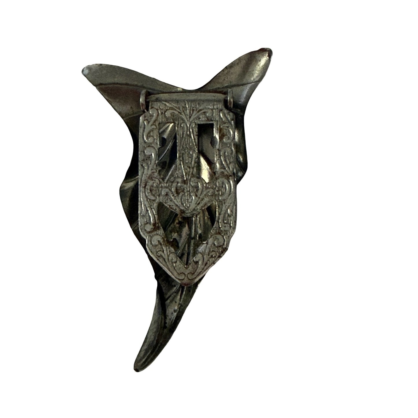 Vintage Art Deco Style Leaf Dress Clip Silver Tone Fur Clip Scarf Sweater Accessory