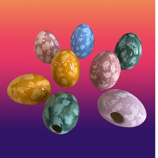 Set of 7 Speckled Ceramic Eggs – Multicolor Decorative Easter Eggs – Vintage 1990s