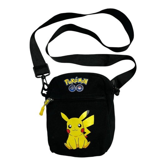 Pokémon GO Pikachu Crossbody Bag – Black Canvas – Adjustable Strap – 6x7x2"