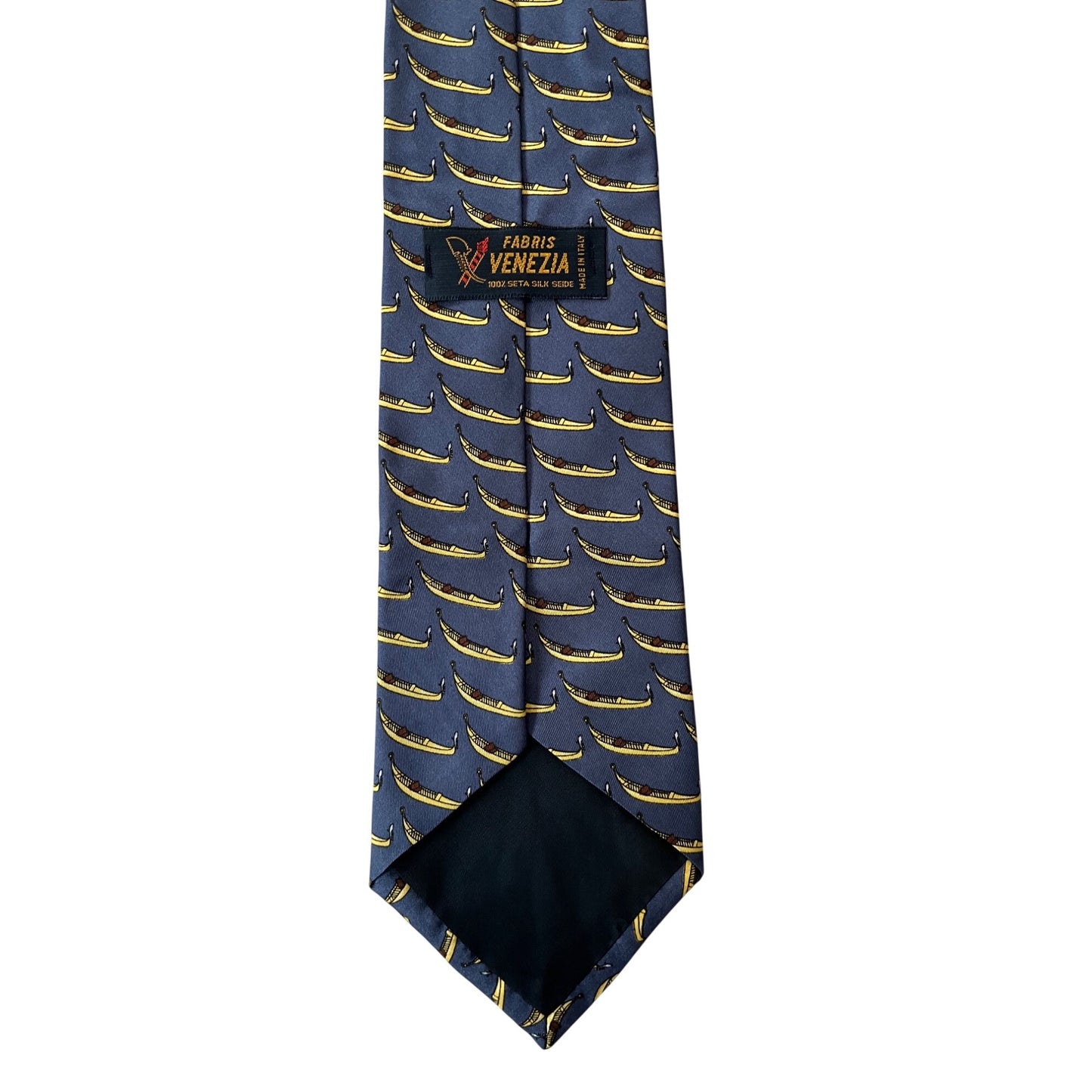 Fabris Venezia Gondola Print Silk Tie Blue Gold Italian Novelty Necktie