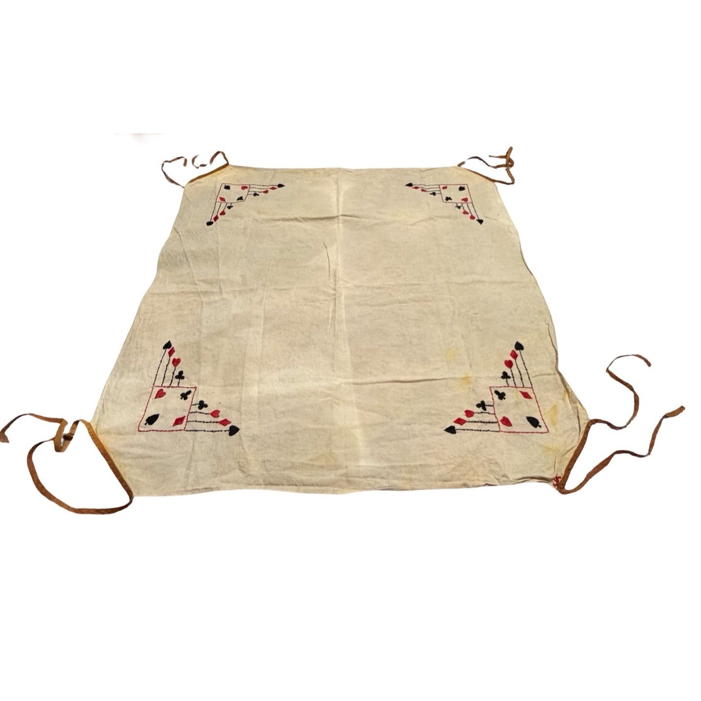 Vintage Handmade Card Suit Embroidered Linen Apron Gambling Casino Poker Theme 29x32