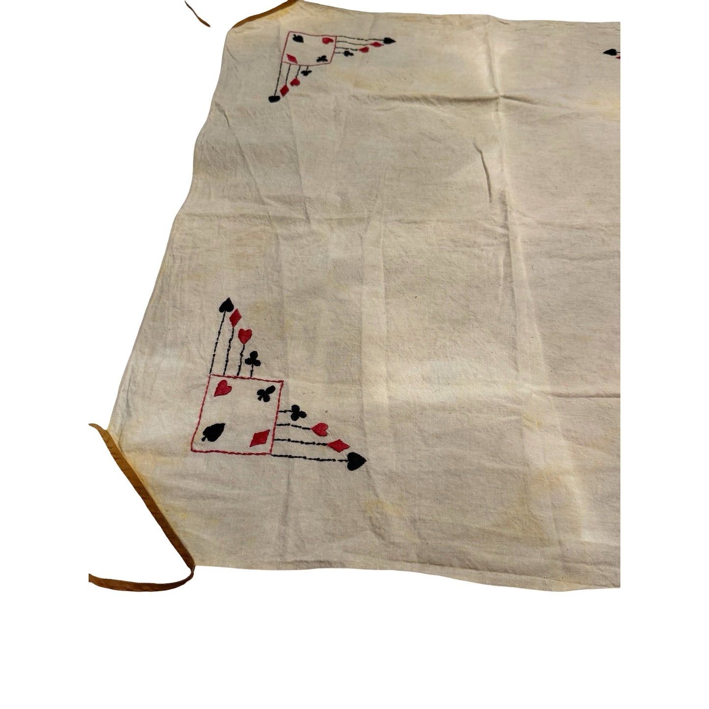Vintage Handmade Card Suit Embroidered Linen Apron Gambling Casino Poker Theme 29x32