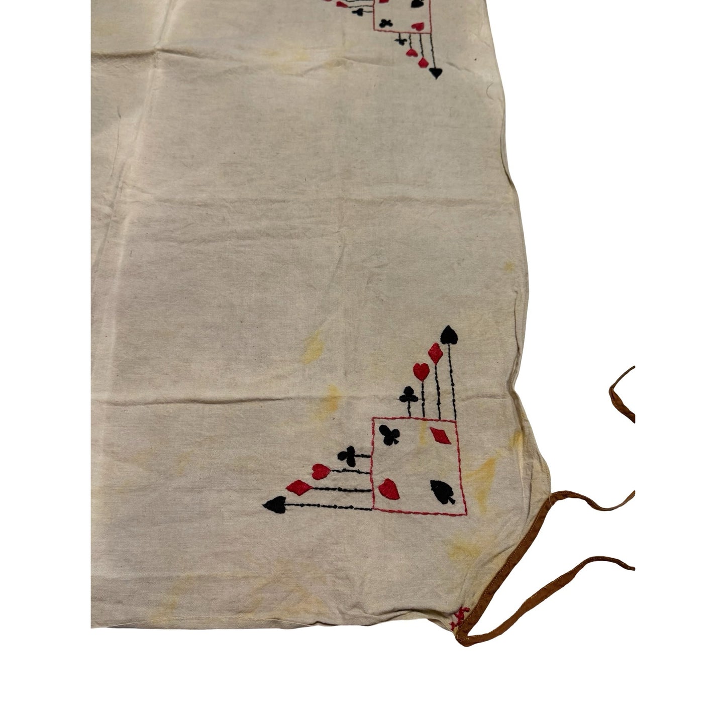 Vintage Handmade Card Suit Embroidered Linen Apron Gambling Casino Poker Theme 29x32