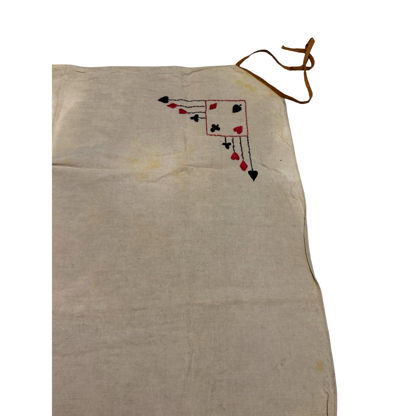 Vintage Handmade Card Suit Embroidered Linen Apron Gambling Casino Poker Theme 29x32