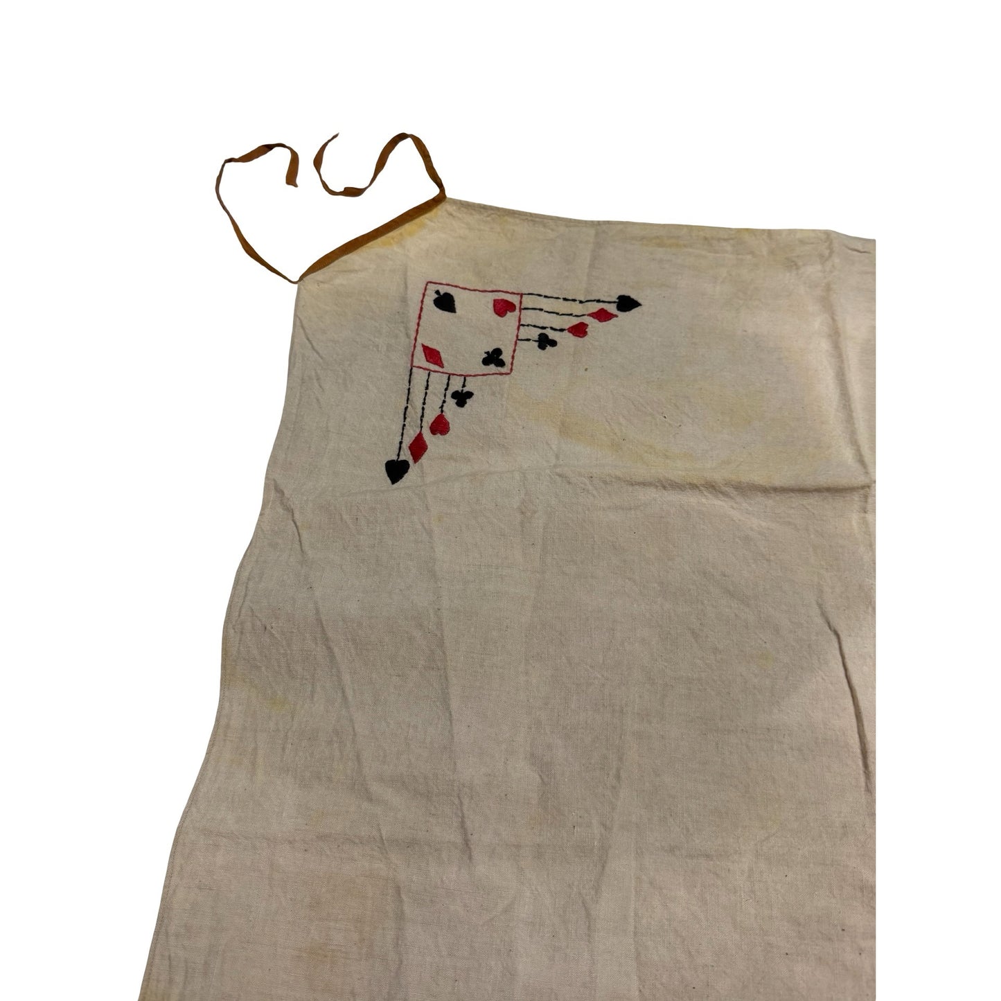 Vintage Handmade Card Suit Embroidered Linen Apron Gambling Casino Poker Theme 29x32