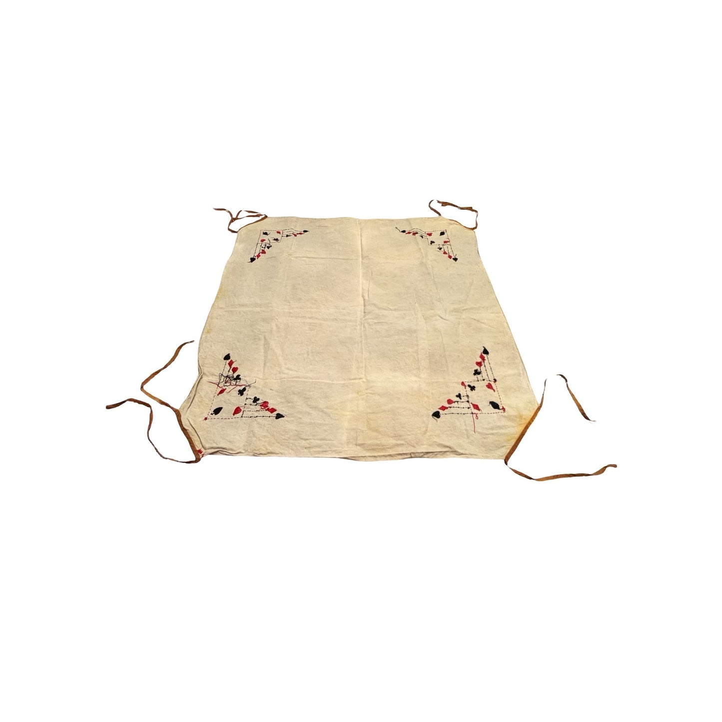 Vintage Handmade Card Suit Embroidered Linen Apron Gambling Casino Poker Theme 29x32