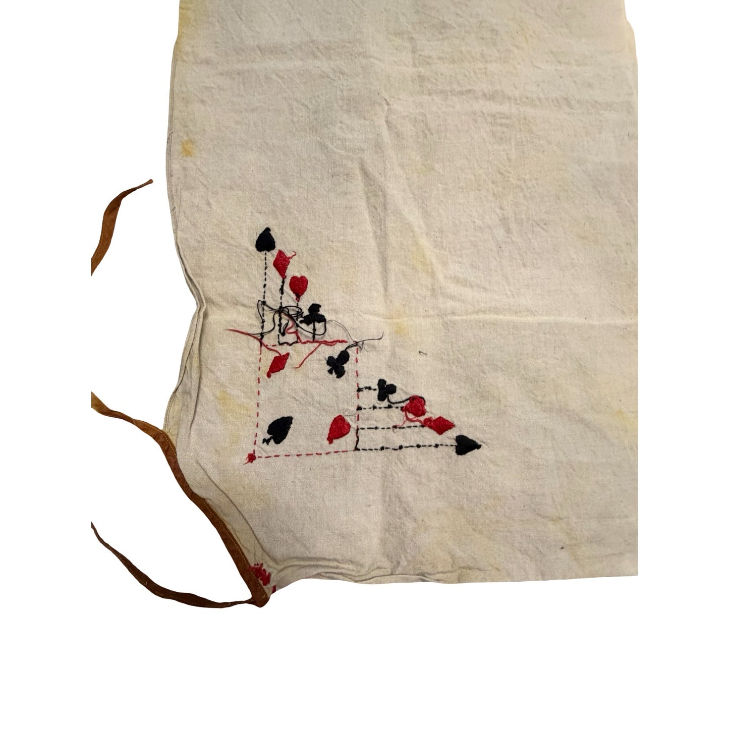 Vintage Handmade Card Suit Embroidered Linen Apron Gambling Casino Poker Theme 29x32